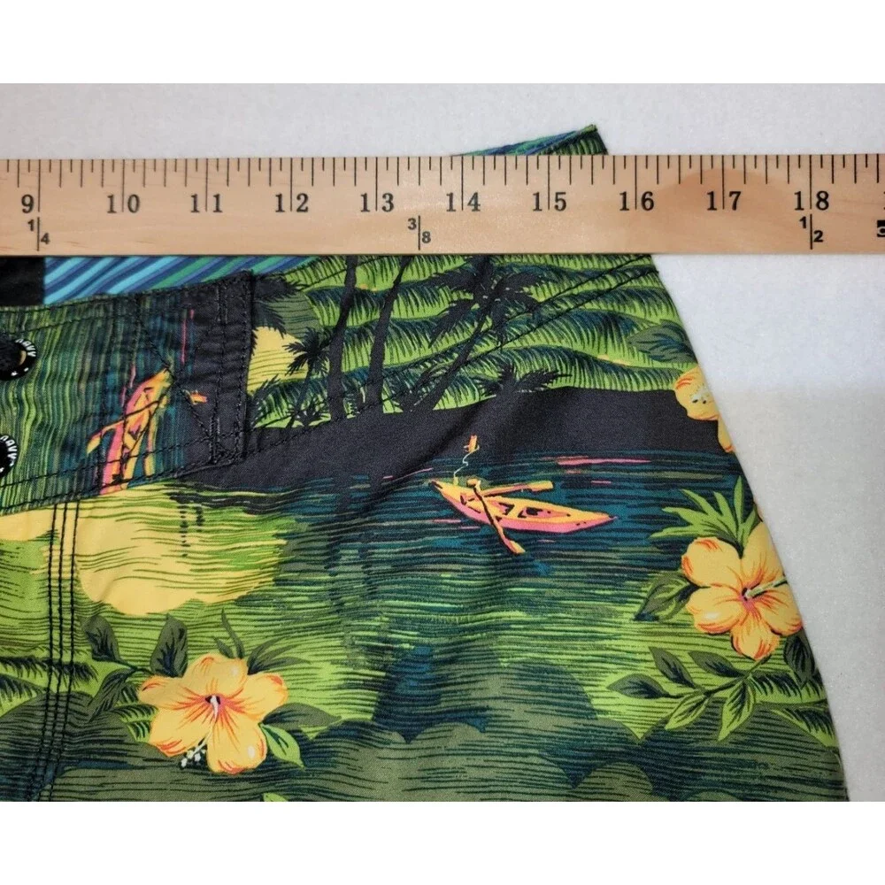 Old Navy Board Shorts Men's Size S Tropical Palm Tree Hawaiian Swim Trunks Green